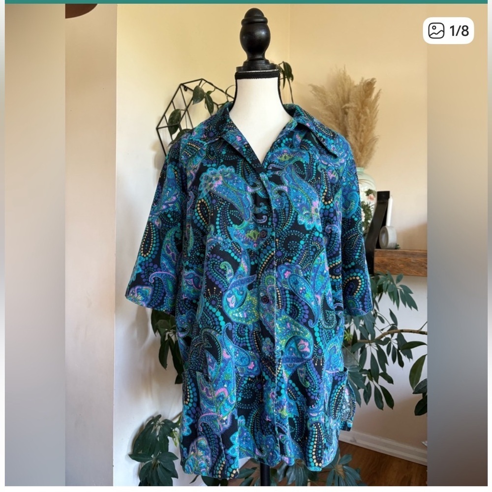 Vintage Paisley Goodness Button Down Shirt With Pockets Ptp 24–25”